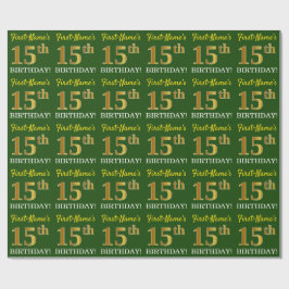 Green, Imitation Gold Look "15. GEBURTSTAG" Geschenkpapier