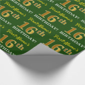 Green, Imitation Gold Look "16. GEBURTSTAG" Geschenkpapier (Ecke)