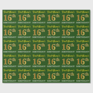 Green, Imitation Gold Look "16. GEBURTSTAG" Geschenkpapier