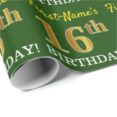 Green, Imitation Gold Look "16. GEBURTSTAG" Geschenkpapier (Rolleneckpunkt)