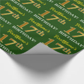 Green, Imitation Gold Look "17. GEBURTSTAG" Geschenkpapier (Ecke)