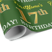 Green, Imitation Gold Look "17. GEBURTSTAG" Geschenkpapier (Rolleneckpunkt)