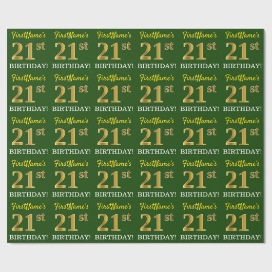 Green, Imitation Gold Look "21. GEBURTSTAG" Geschenkpapier (Flach)