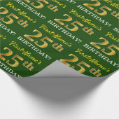 Green, Imitation Gold Look "25. GEBURTSTAG" Geschenkpapier (Ecke)