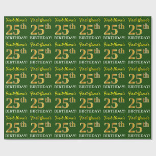 Green, Imitation Gold Look "25. GEBURTSTAG" Geschenkpapier
