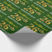 Green, Imitation Gold Look "26. GEBURTSTAG" Geschenkpapier (Ecke)