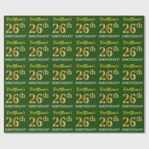 Green, Imitation Gold Look "26. GEBURTSTAG" Geschenkpapier