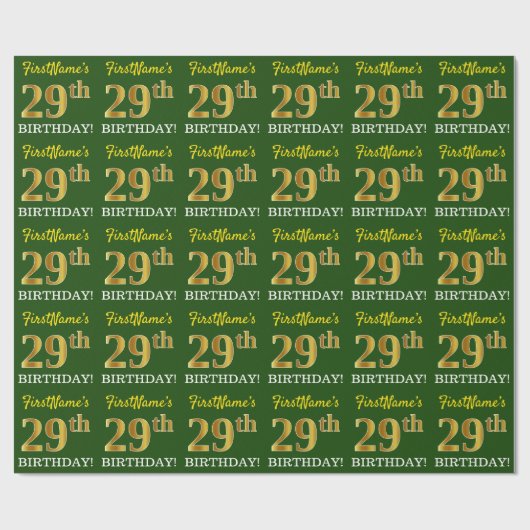 Green, Imitation Gold Look "29. GEBURTSTAG" Geschenkpapier (Flach)