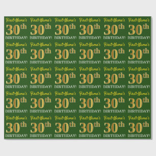 Green, Imitation Gold Look "30. GEBURTSTAG" Geschenkpapier