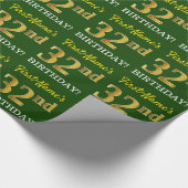 Green, Imitation Gold Look "32. GEBURTSTAG" Geschenkpapier (Ecke)