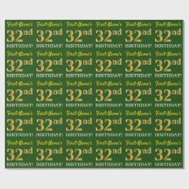 Green, Imitation Gold Look "32. GEBURTSTAG" Geschenkpapier