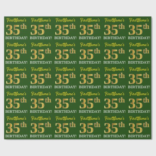 Green, Imitation Gold Look "35. GEBURTSTAG" Geschenkpapier (Flach)