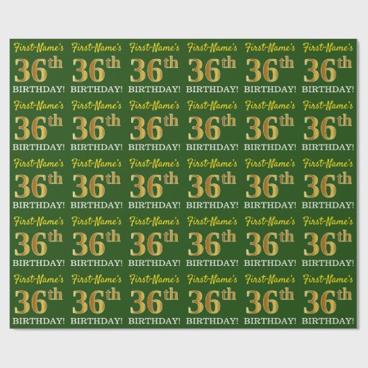Green, Imitation Gold Look "36. GEBURTSTAG" Geschenkpapier (Flach)