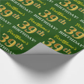 Green, Imitation Gold Look "39. GEBURTSTAG" Geschenkpapier (Ecke)