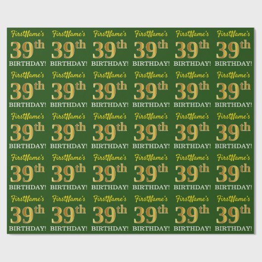 Green, Imitation Gold Look "39. GEBURTSTAG" Geschenkpapier (Flach)