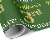 Green, Imitation Gold Look "3. BIRTHDAY" Geschenkpapier (Rolleneckpunkt)