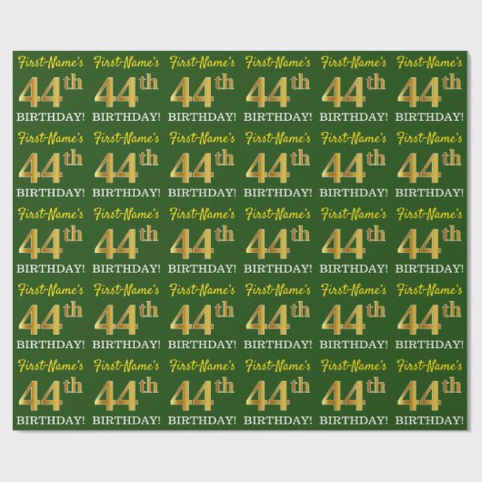 Green, Imitation Gold Look "44. GEBURTSTAG" Geschenkpapier (Flach)
