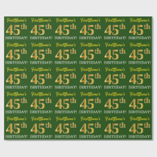 Green, Imitation Gold Look "45. GEBURTSTAG" Geschenkpapier