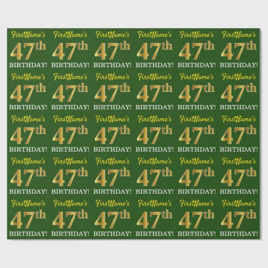 Green, Imitation Gold Look "47. GEBURTSTAG" Geschenkpapier (Flach)