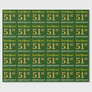 Green, Imitation Gold Look "51. GEBURTSTAG" Geschenkpapier