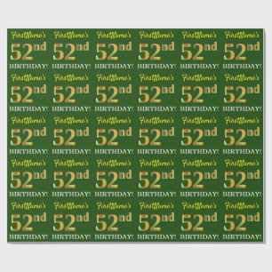 Green, Imitation Gold Look "52. GEBURTSTAG" Geschenkpapier
