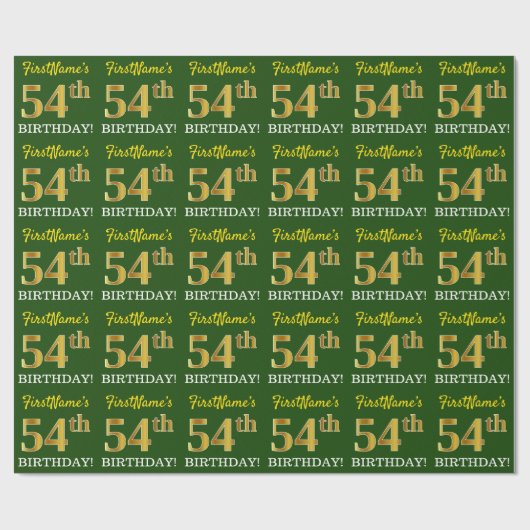 Green, Imitation Gold Look "54. GEBURTSTAG" Geschenkpapier (Flach)