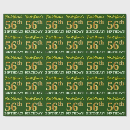 Green, Imitation Gold Look "56. GEBURTSTAG" Geschenkpapier (Flach)