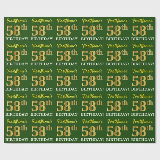 Green, Imitation Gold Look "58. GEBURTSTAG" Geschenkpapier (Flach)