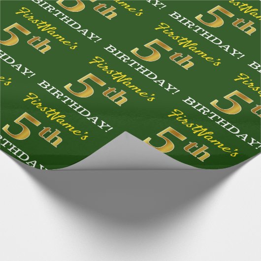 Green, Imitation Gold Look "5. BIRTHDAY" Geschenkpapier (Ecke)