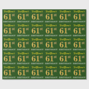 Green, Imitation Gold Look "61. GEBURTSTAG" Geschenkpapier