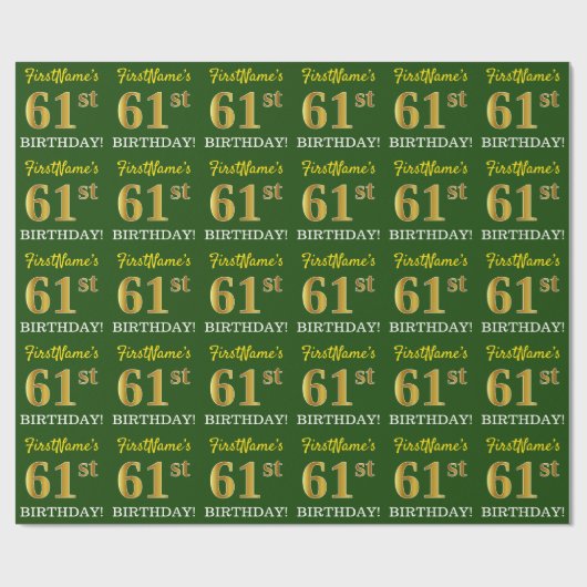 Green, Imitation Gold Look "61. GEBURTSTAG" Geschenkpapier (Flach)