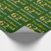 Green, Imitation Gold Look "62. GEBURTSTAG" Geschenkpapier (Ecke)