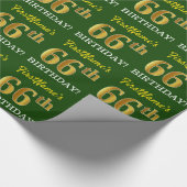 Green, Imitation Gold Look "66. GEBURTSTAG" Geschenkpapier (Ecke)