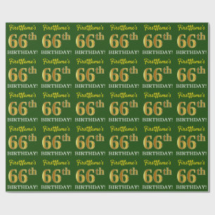 Green, Imitation Gold Look "66. GEBURTSTAG" Geschenkpapier