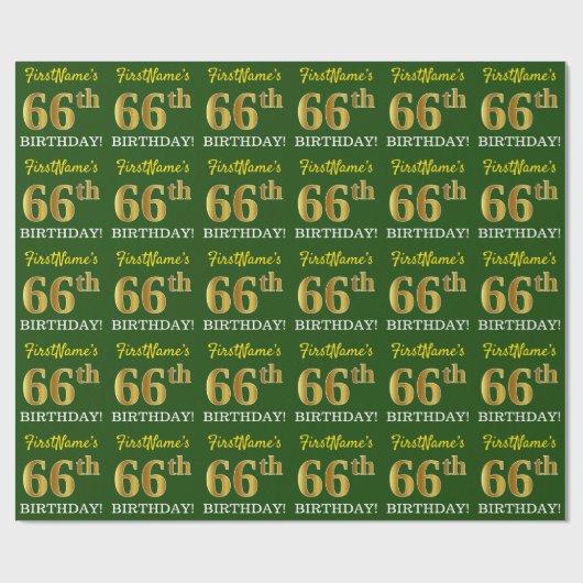 Green, Imitation Gold Look "66. GEBURTSTAG" Geschenkpapier (Flach)