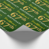 Green, Imitation Gold Look "67. GEBURTSTAG" Geschenkpapier (Ecke)