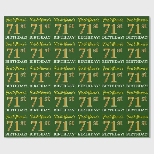 Green, Imitation Gold Look "71. GEBURTSTAG" Geschenkpapier (Flach)