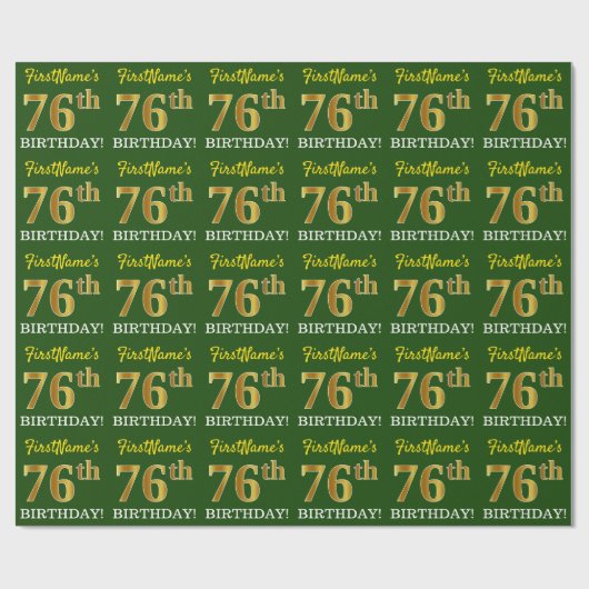 Green, Imitation Gold Look "76. GEBURTSTAG" Geschenkpapier (Flach)