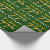 Green, Imitation Gold Look "77. GEBURTSTAG" Geschenkpapier (Ecke)