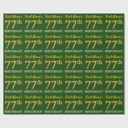Green, Imitation Gold Look "77. GEBURTSTAG" Geschenkpapier (Flach)