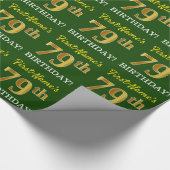 Green, Imitation Gold Look "79. GEBURTSTAG" Geschenkpapier (Ecke)