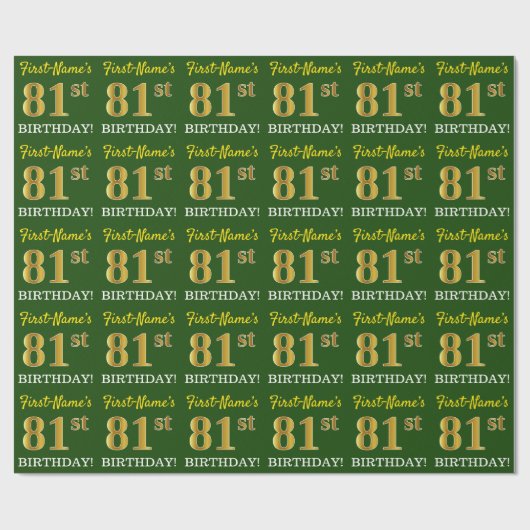 Green, Imitation Gold Look "81. GEBURTSTAG" Geschenkpapier (Flach)