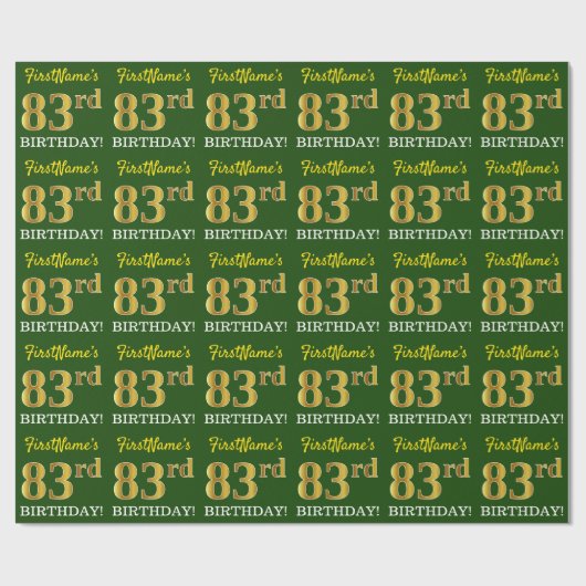 Green, Imitation Gold Look "83. BIRTHDAY" Geschenkpapier (Flach)