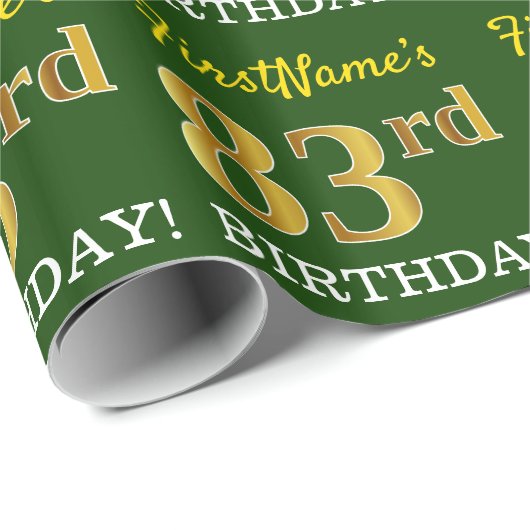Green, Imitation Gold Look "83. BIRTHDAY" Geschenkpapier (Rolleneckpunkt)