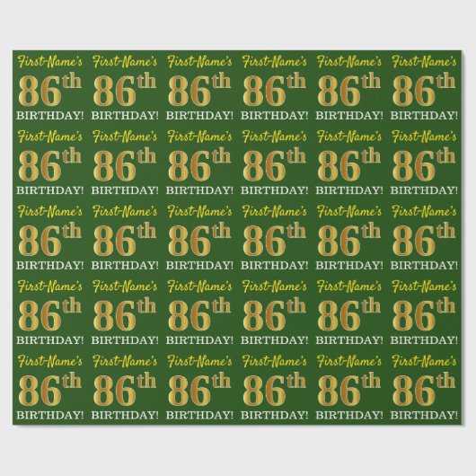 Green, Imitation Gold Look "86. GEBURTSTAG" Geschenkpapier (Flach)