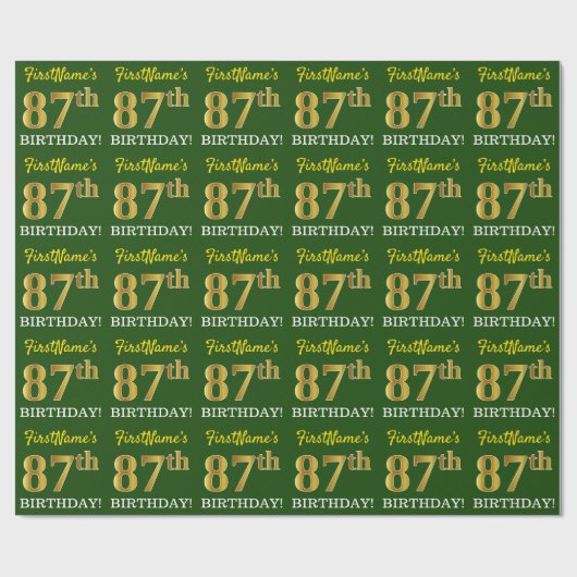 Green, Imitation Gold Look "87. GEBURTSTAG" Geschenkpapier (Flach)