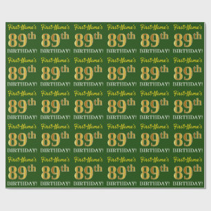 Green, Imitation Gold Look "89. GEBURTSTAG" Geschenkpapier