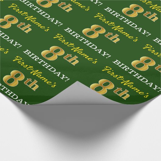 Green, Imitation Gold Look "8. BIRTHDAY" Geschenkpapier (Ecke)