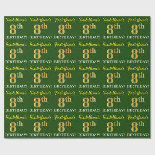 Green, Imitation Gold Look "8. BIRTHDAY" Geschenkpapier