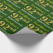 Green, Imitation Gold Look "92. GEBURTSTAG" Geschenkpapier (Ecke)
